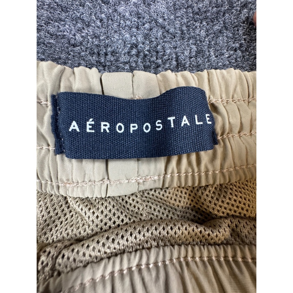 Aeropostale Men Tan Nylon Cargo Shorts Elastic Waist Drawstring Mesh Lined L - Picture 4 of 5